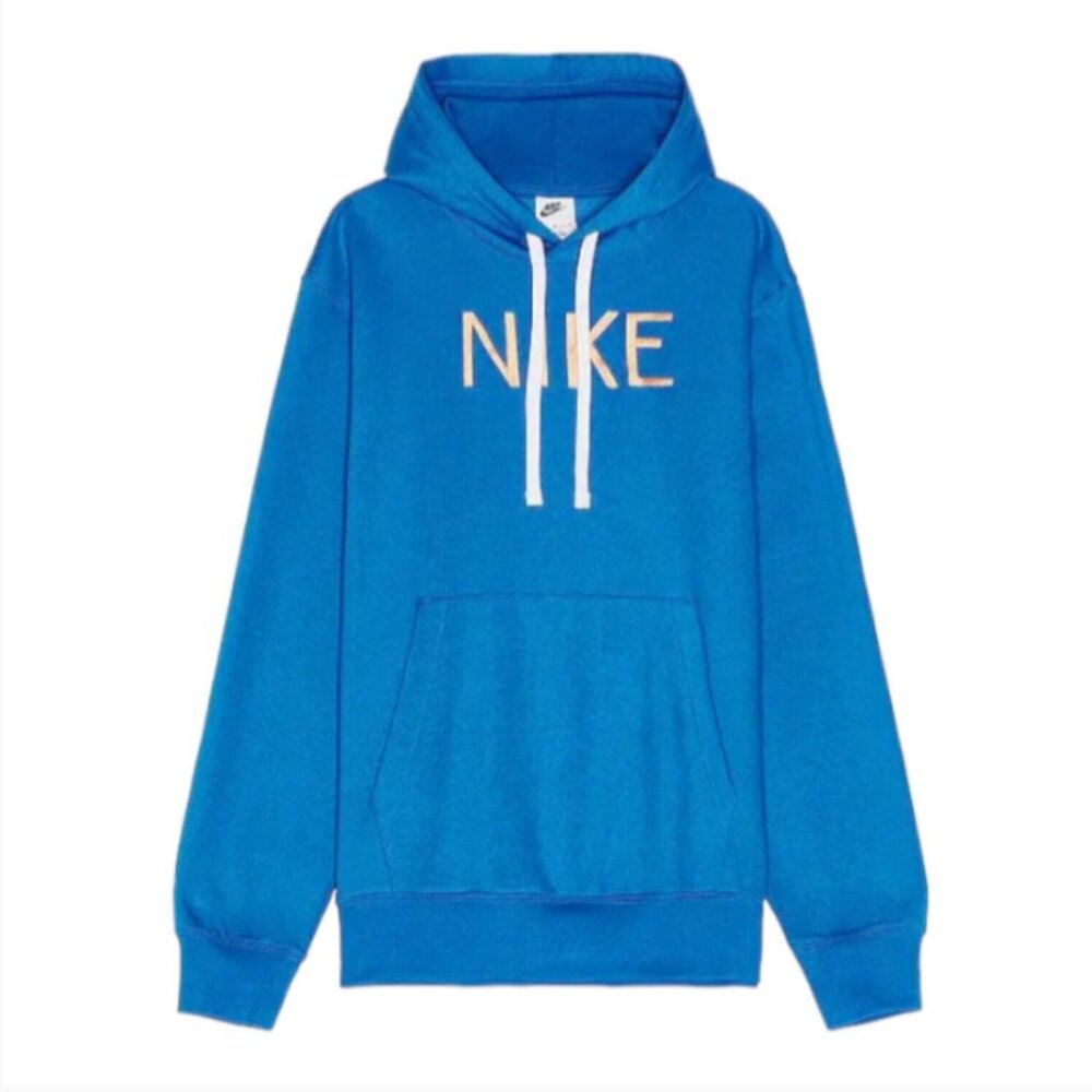 NIKE NSW Club Fleece Men's Hoodie Size L Photo Blue/Orange Twist NWT